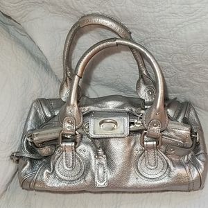 Chloe Metallic Silver Leather Handbag